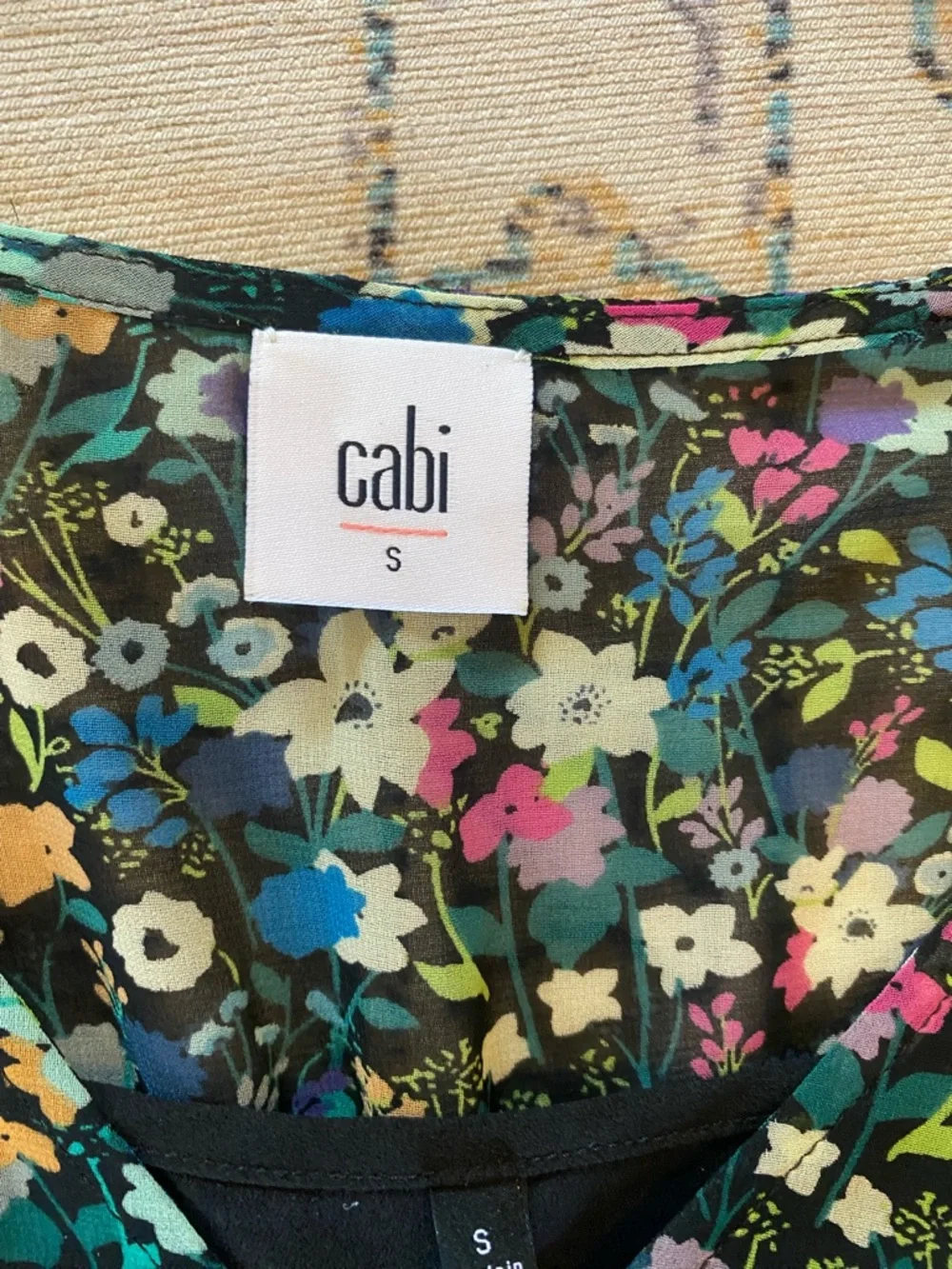 CAbi Multi Colored Midi Short Sleeve Floral Print Fiesta Dress Style 5386 - Picture 4 of 7